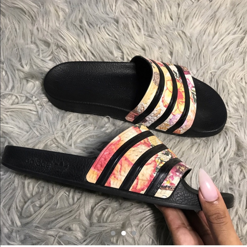 Adidas originals flower print slides